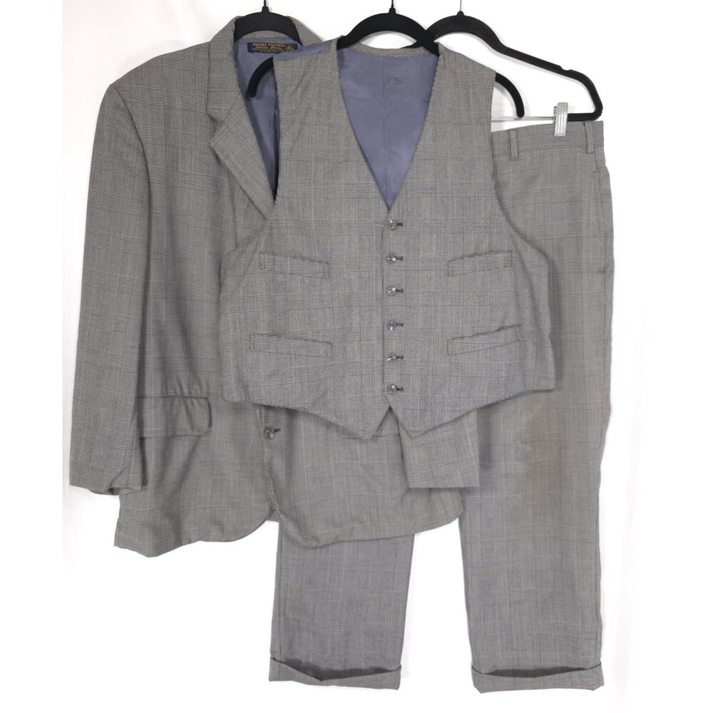 BROOKS BROTHERS Golden Fleece 3pc Suit 43SH Jacket Vest Pants 34x25 Wool USA VTG
